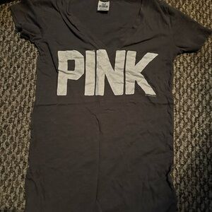 Gray V-Neck T-Shirt with Bold White Print